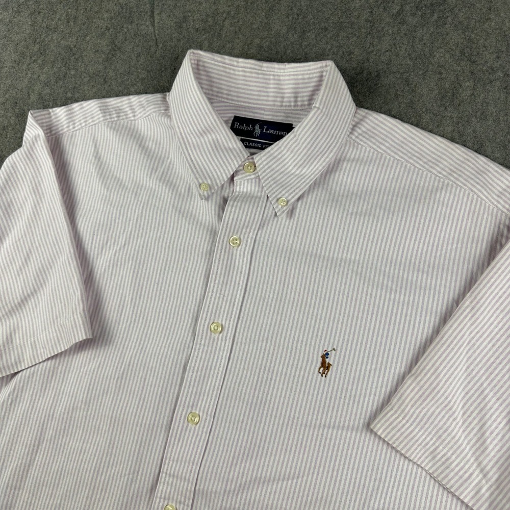 Ralph Lauren Classic Fit Short Sleeve Button Shirt Men XL Stripe Flesh Pony FLAW
